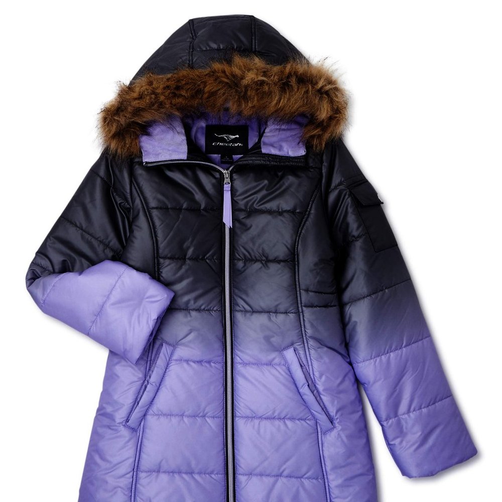 New Girls Ombre Faux-Fur Trim Hoodie Puffer Jacket - Picture 1 of 11